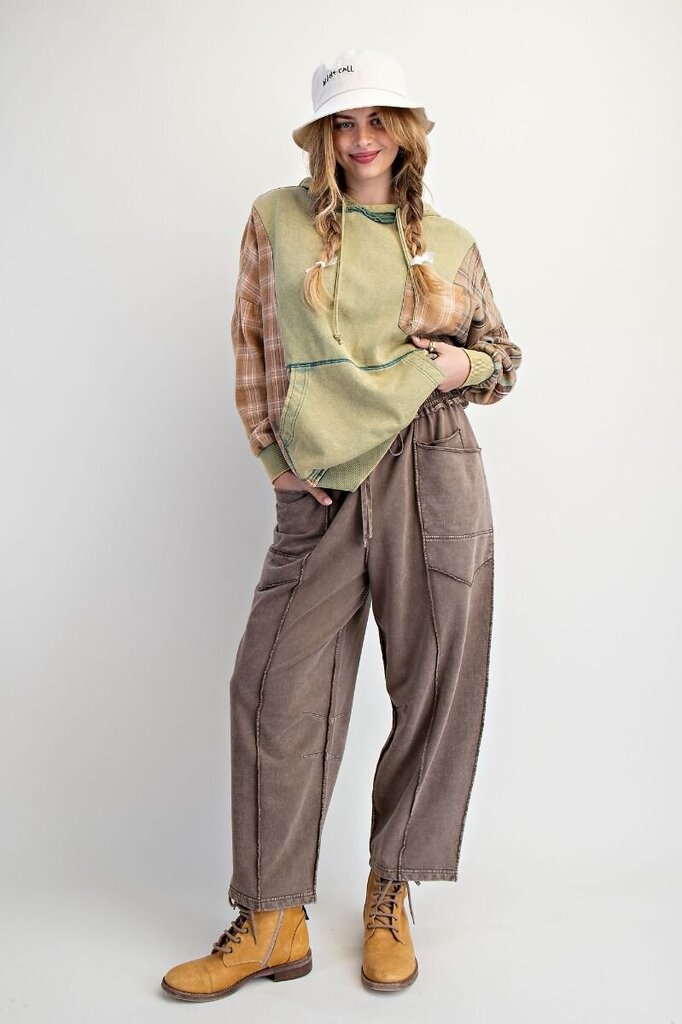 EASEL Mocha Mineral Wash Barrel Terry Lounge Pant