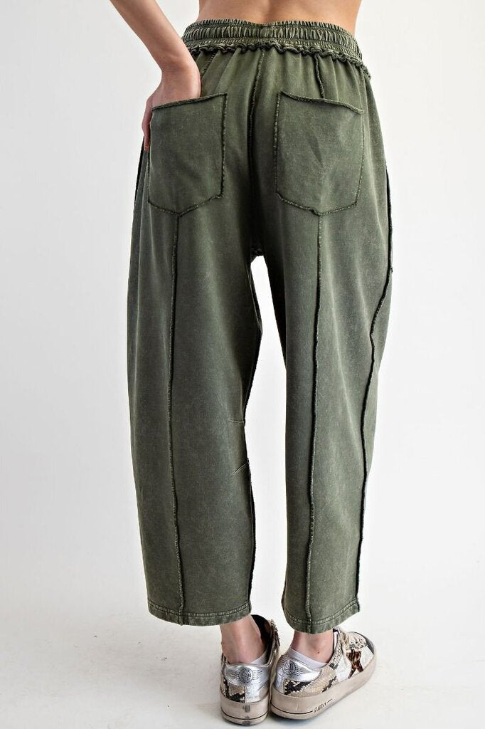 EASEL Green Mineral Wash Barrel Terry Lounge Pant