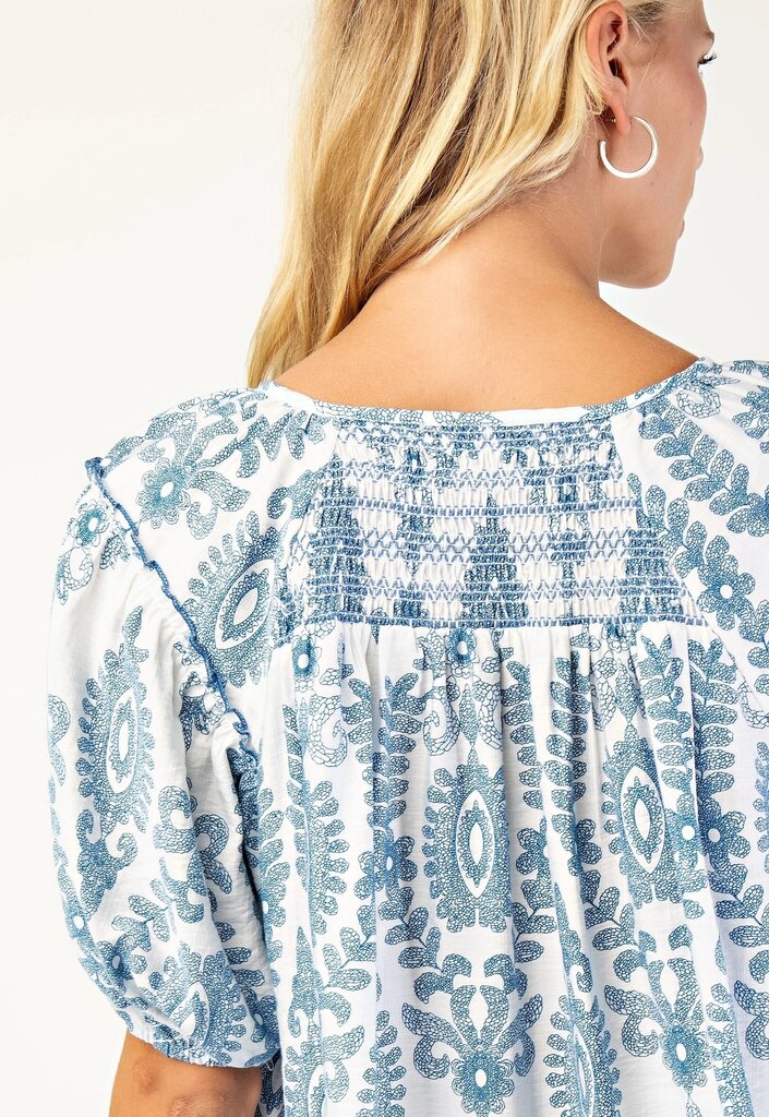 GIGIO White & Blue Short Sleeve Top