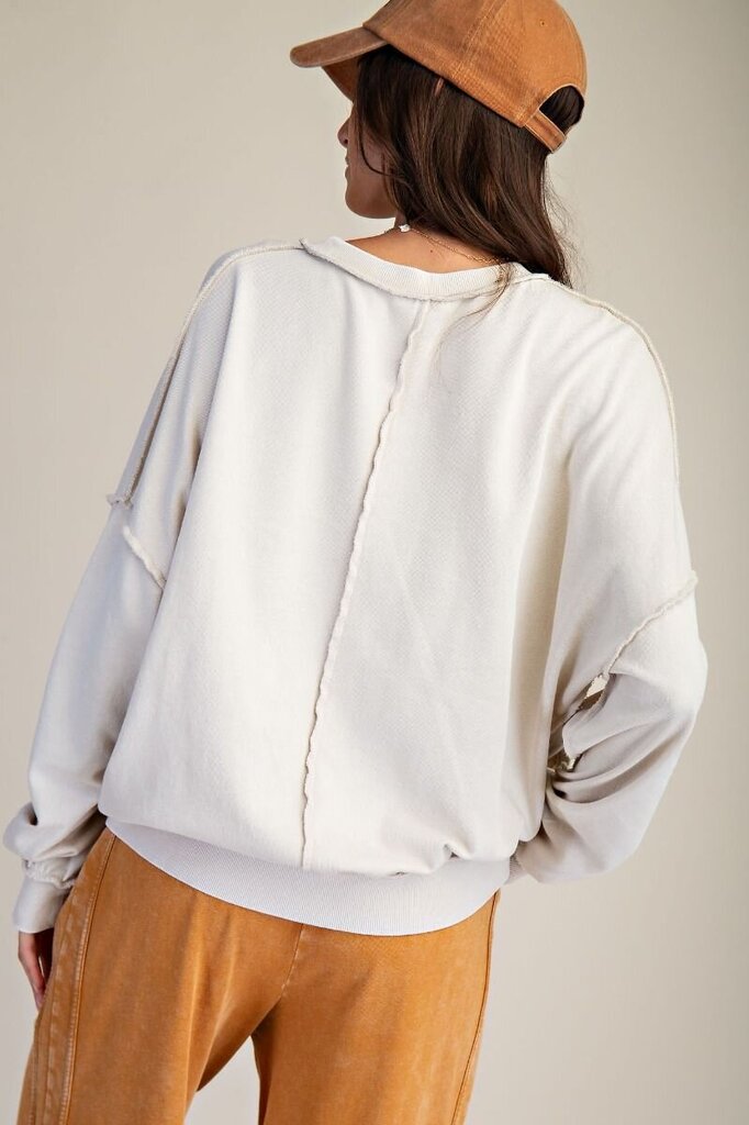 EASEL Cream Front Pocket Pullover Cotton Long Sleeve Top