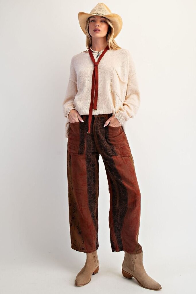 EASEL Oatmeal Long Sleeve Pocket Crew Neck Sweater