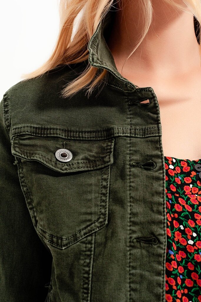 Q2 Green Mineral Wash Stretch Trucker Denim Jacket
