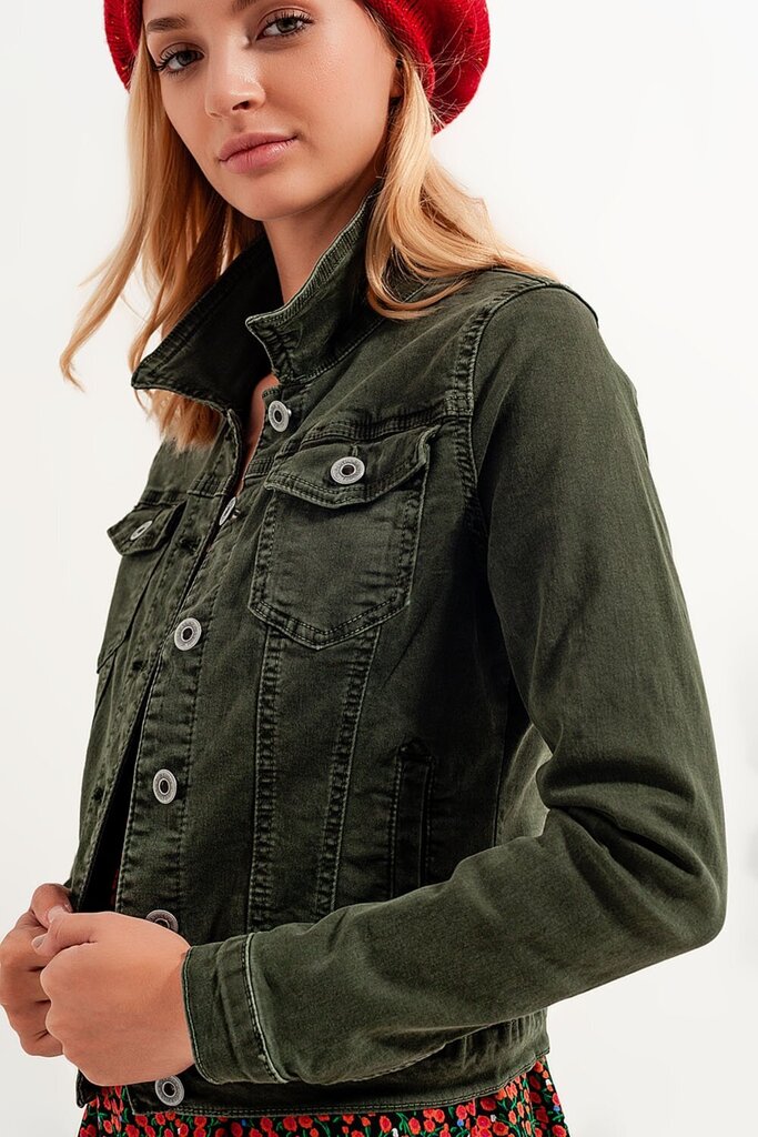 Q2 Green Mineral Wash Stretch Trucker Denim Jacket