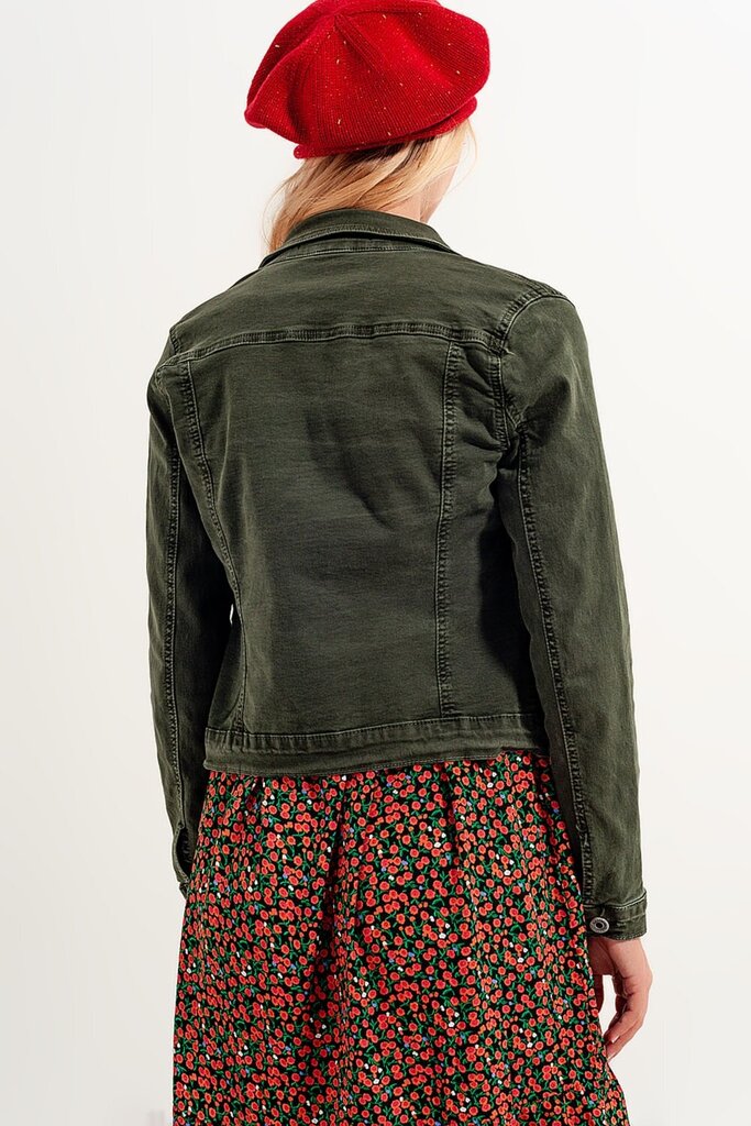 Q2 Green Mineral Wash Stretch Trucker Denim Jacket