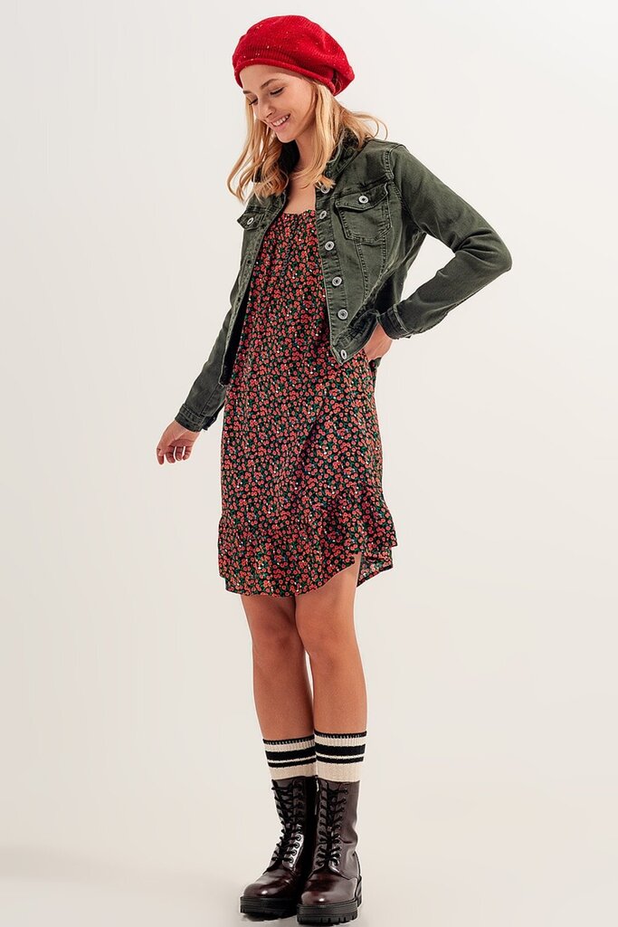 Q2 Green Mineral Wash Stretch Trucker Denim Jacket