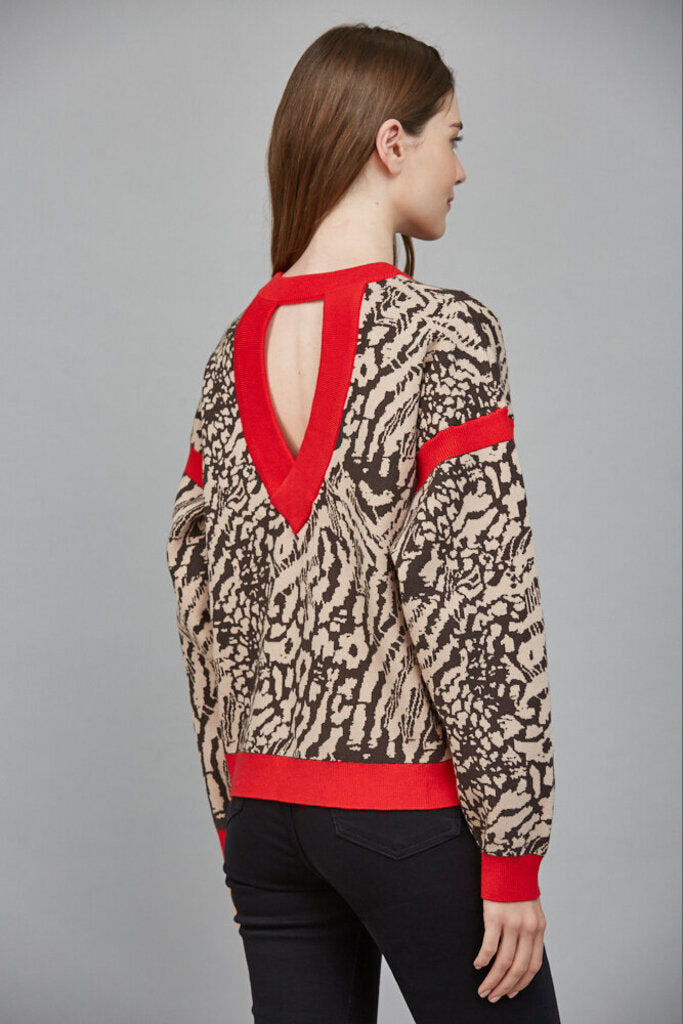 FATE Tan and Brown with Red Trim Sweater