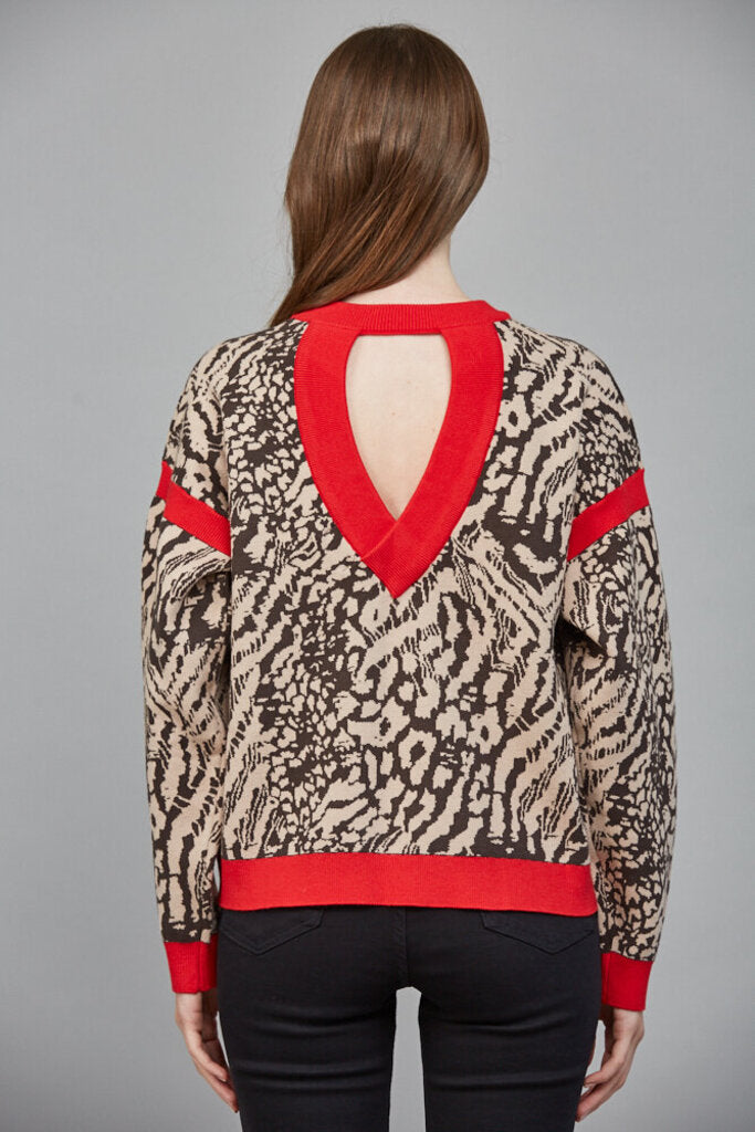 FATE Tan and Brown with Red Trim Sweater