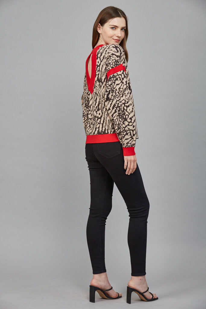 FATE Tan and Brown with Red Trim Sweater