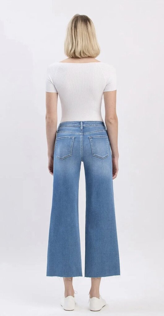 VERVET HIGH RISE CLEAN CUT RAW HEM CROP SLIM WIDE JEANS