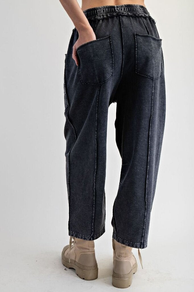 EASEL Black Mineral Wash Barrel Terry Lounge Pant