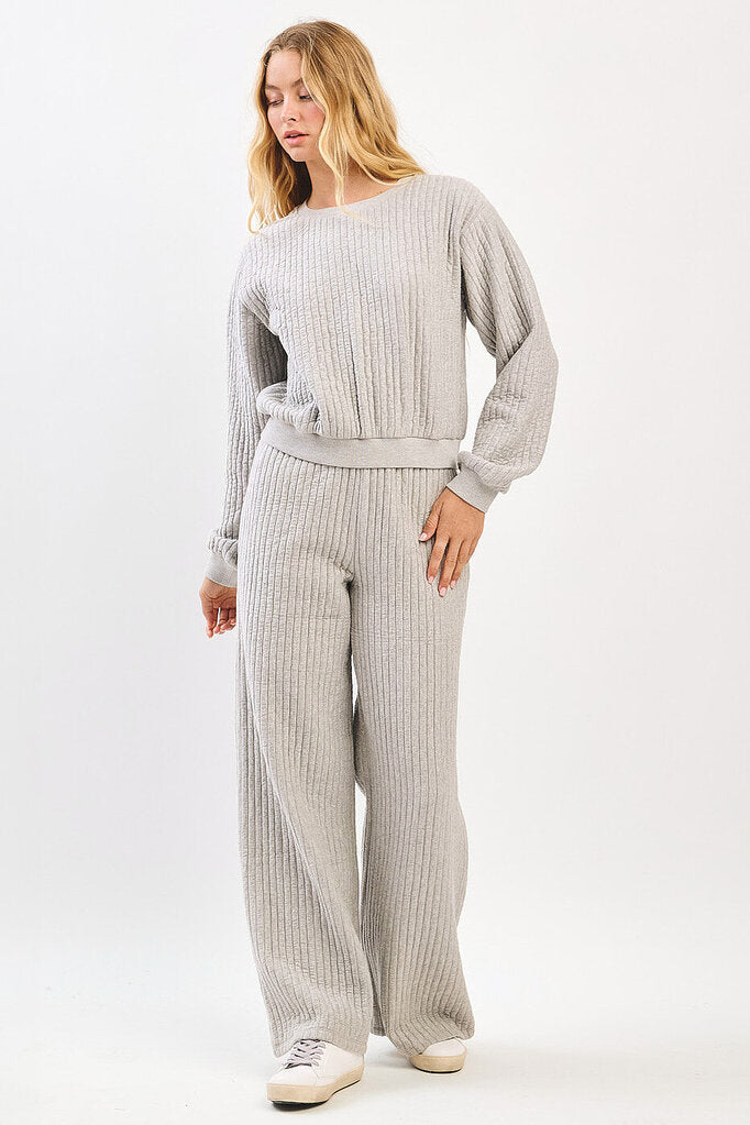 MITTOSHOP HEATHER GREY LOUNGEWEAR QUILTED TOP AND PANT