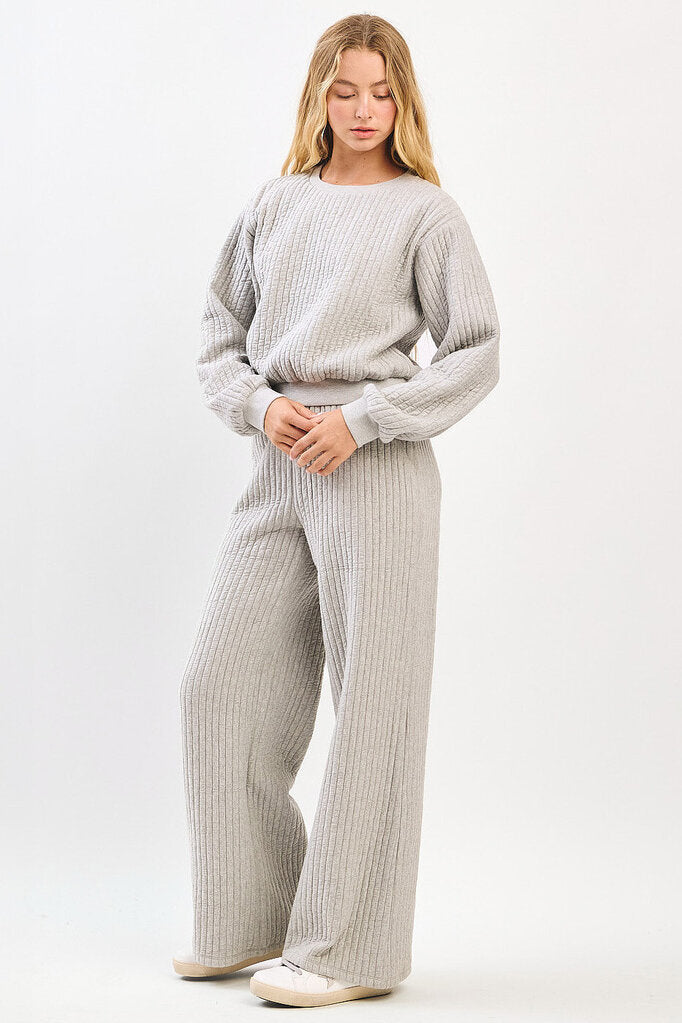 MITTOSHOP HEATHER GREY LOUNGEWEAR QUILTED TOP AND PANT
