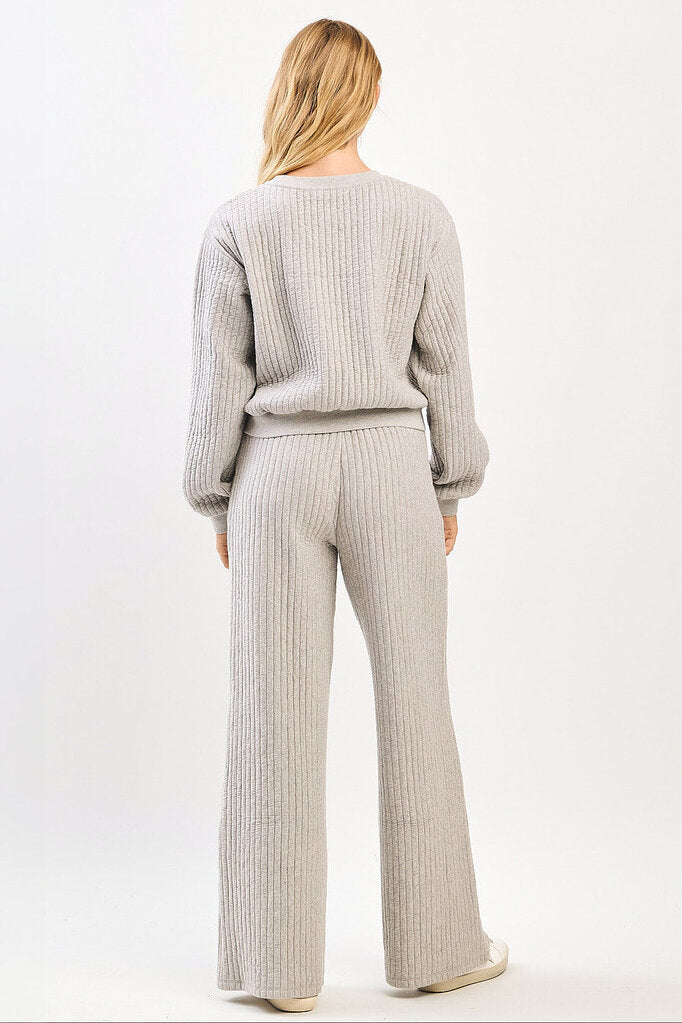 MITTOSHOP HEATHER GREY LOUNGEWEAR QUILTED TOP AND PANT