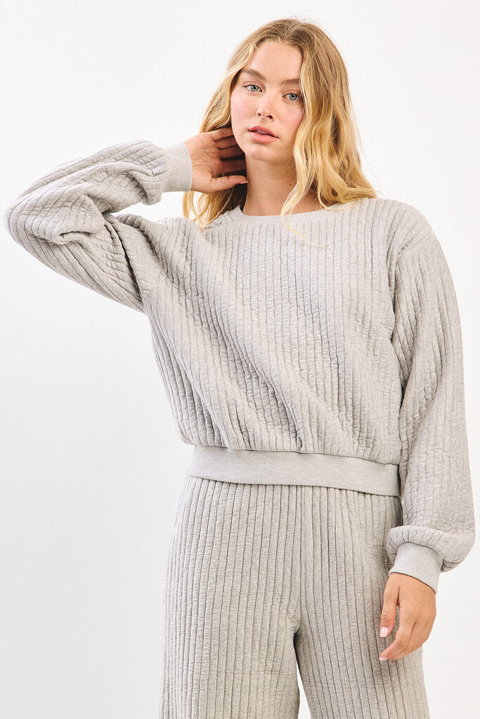 MITTOSHOP HEATHER GREY LOUNGEWEAR QUILTED TOP AND PANT