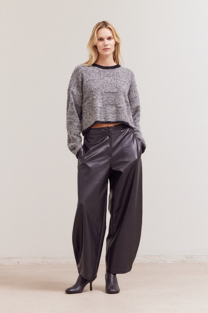 GRADE & GATHER Crop Black and White Plaid Sweater