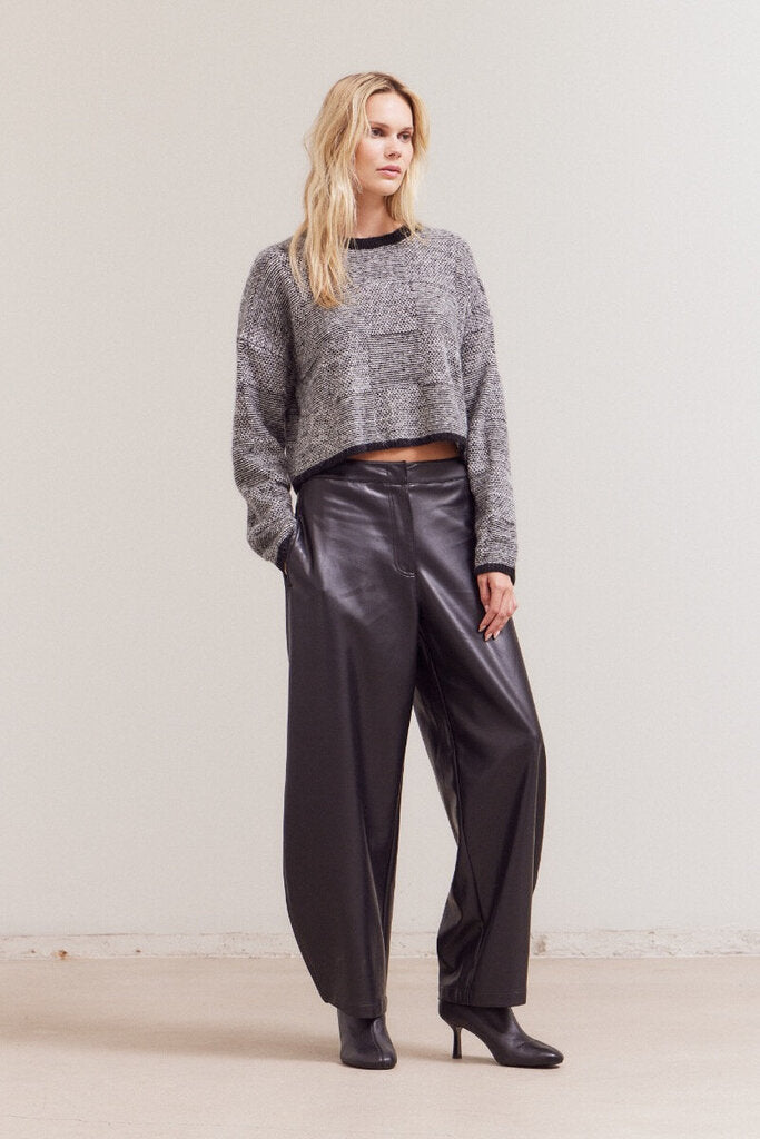 GRADE & GATHER Crop Black and White Plaid Sweater