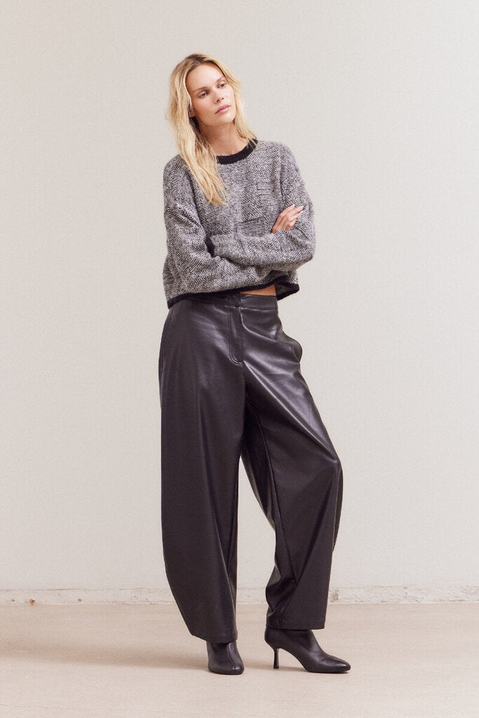 GRADE & GATHER Crop Black and White Plaid Sweater