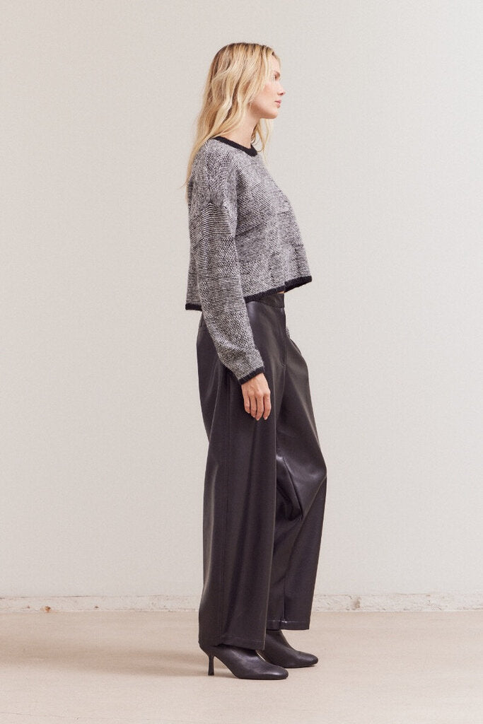 GRADE & GATHER Crop Black and White Plaid Sweater
