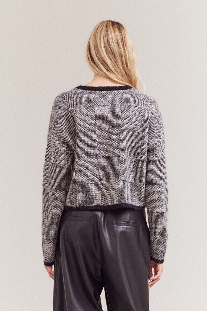 GRADE & GATHER Crop Black and White Plaid Sweater