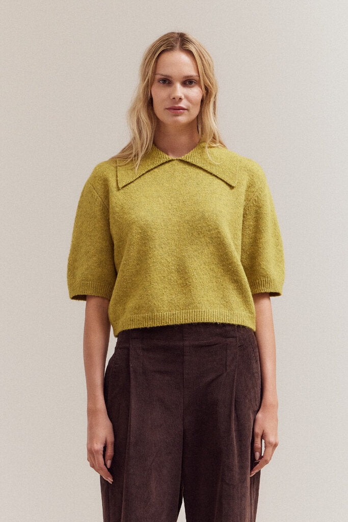Grade & Gather Citron Collared Short Sleeve Sweater