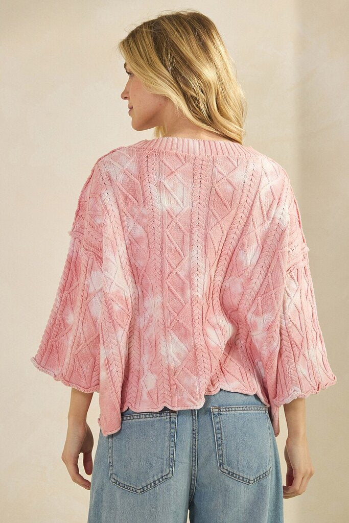 Sage & Fig Pink Marbling Mid Sleeve Cotton Sweater