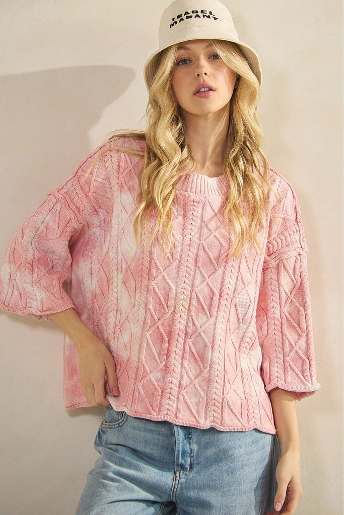 Sage & Fig Pink Marbling Mid Sleeve Cotton Sweater