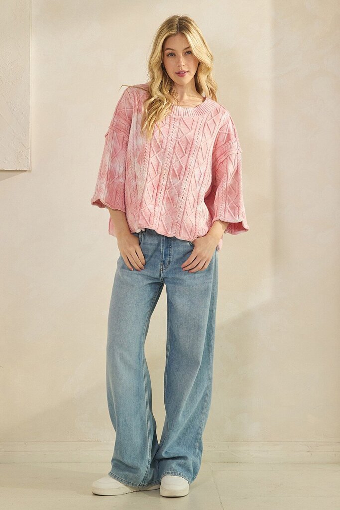 Sage & Fig Pink Marbling Mid Sleeve Cotton Sweater