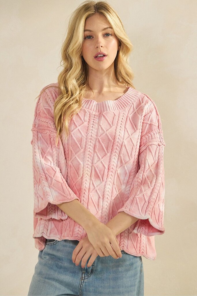 Sage & Fig Pink Marbling Mid Sleeve Cotton Sweater