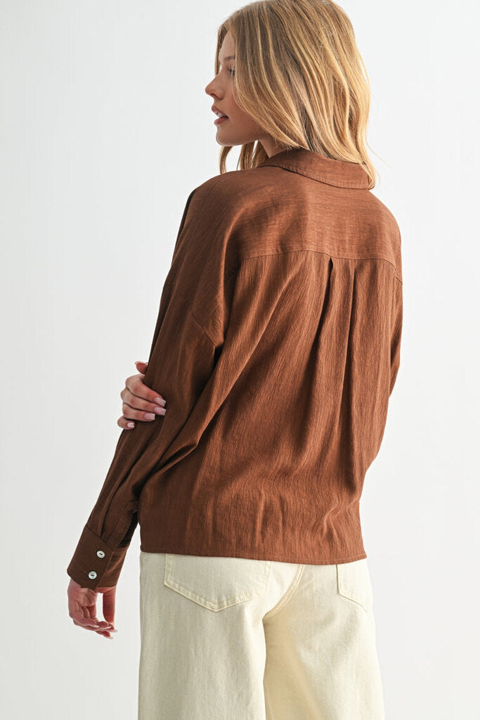 FUN2FUN Brown Long Sleeve Button Down Top