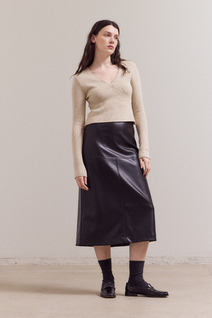 GRADE & GATHER Bone V-neck Long Sleeve Sweater