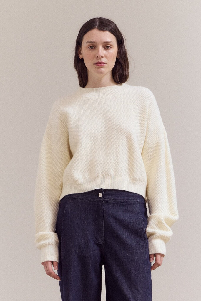 GRADE & GATHER Ivory Crew Neck Long Sleeve Sweater