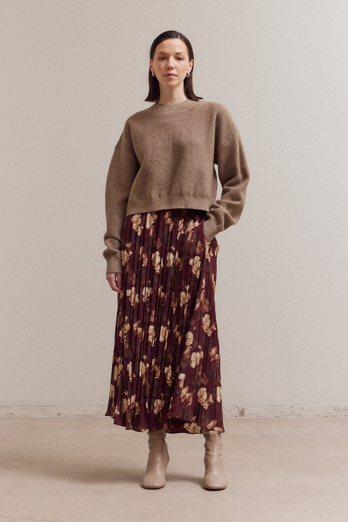 GRADE & GATHER Khaki Textured Crewneck Long Sleeve Sweater