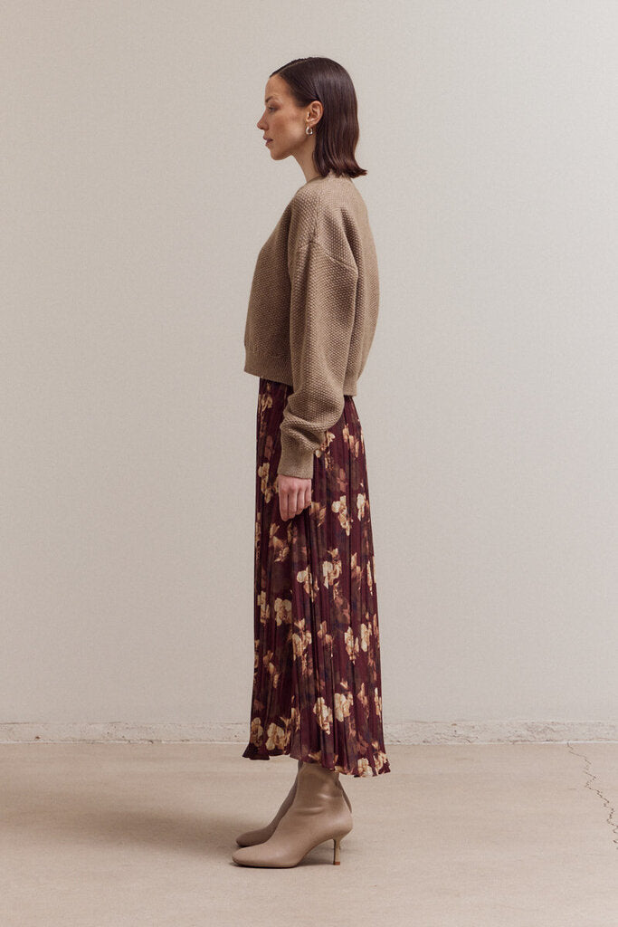 GRADE & GATHER Khaki Textured Crewneck Long Sleeve Sweater