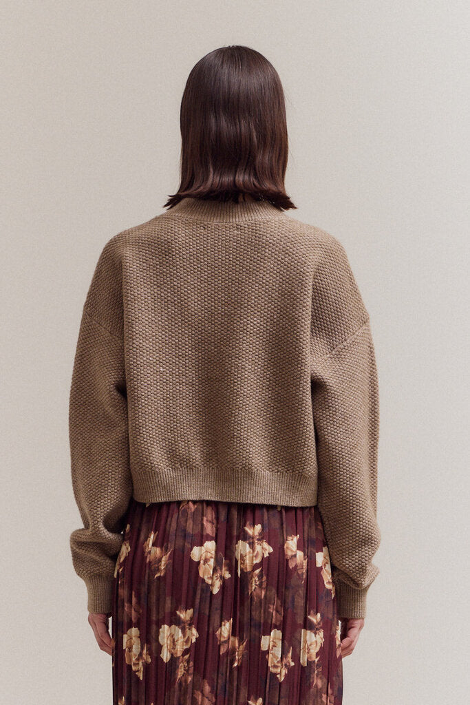 GRADE & GATHER Khaki Textured Crewneck Long Sleeve Sweater