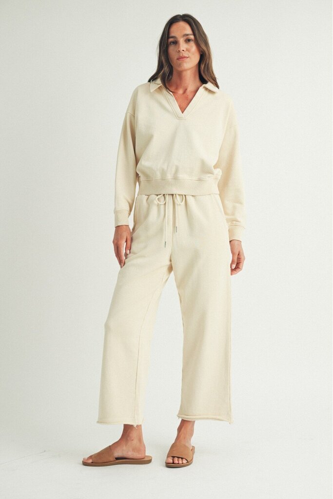 ELLE GREY Cream pant and V-neck Top Loungewear