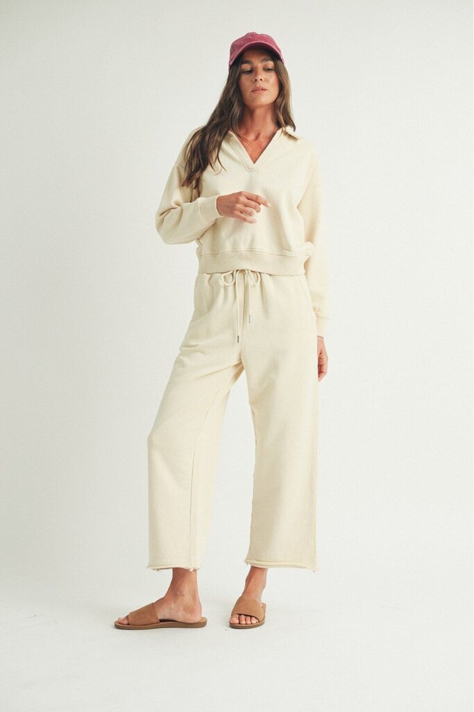 ELLE GREY Cream pant and V-neck Top Loungewear