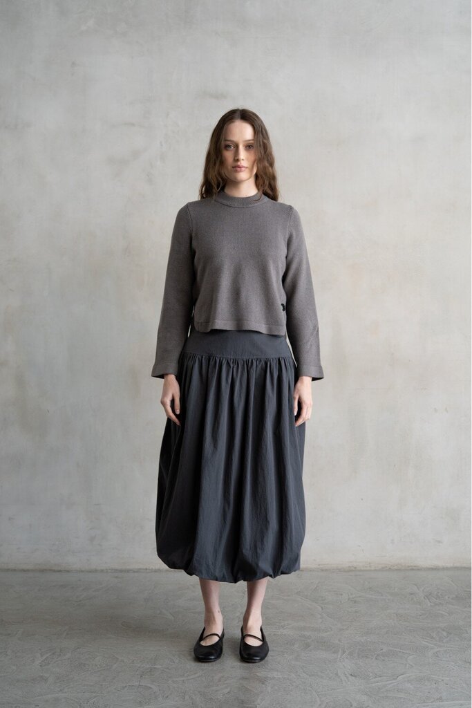 ELLE GREY Grey Side Button Crew Neck Sweater