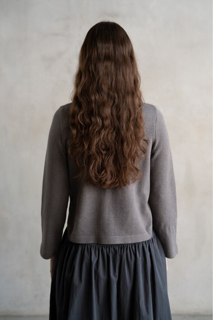 ELLE GREY Grey Side Button Crew Neck Sweater