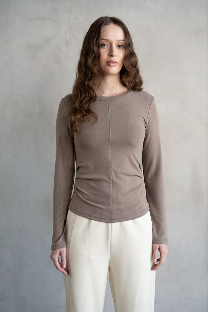 ELLE GREY Mocha Side Ruching Long Sleeve Top