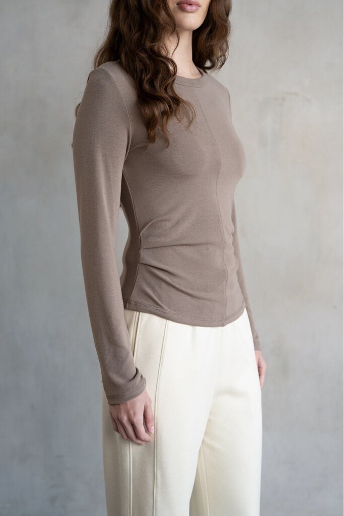 ELLE GREY Mocha Side Ruching Long Sleeve Top