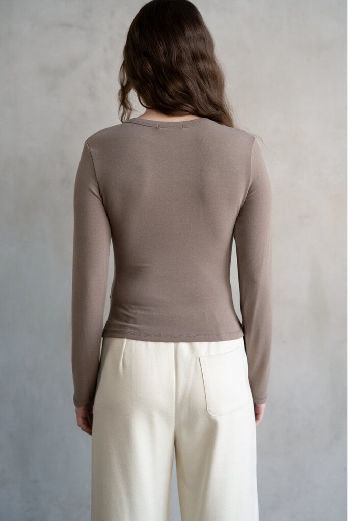ELLE GREY Mocha Side Ruching Long Sleeve Top