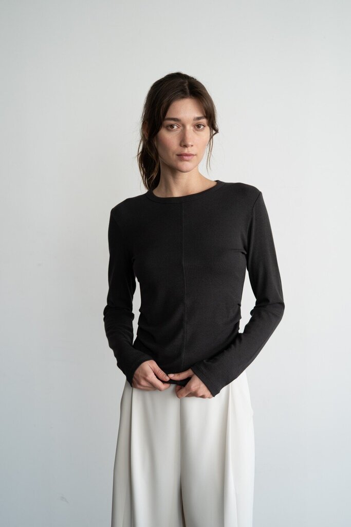 ELLE GREY Grey Side Ruching Long Sleeve Top