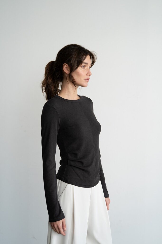 ELLE GREY Grey Side Ruching Long Sleeve Top