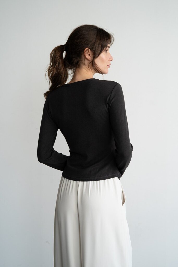 ELLE GREY Grey Side Ruching Long Sleeve Top