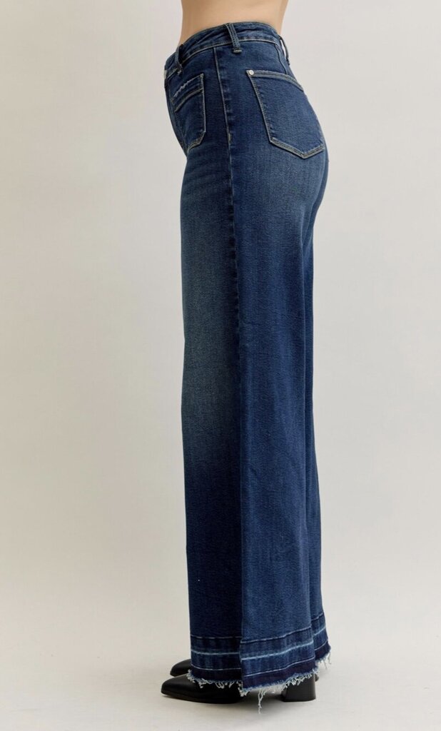 JUDY BLUE High Waist Palazzo Front Patch Pocket Jeans