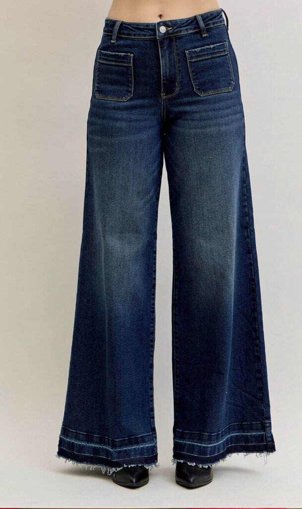 JUDY BLUE High Waist Palazzo Front Patch Pocket Jeans