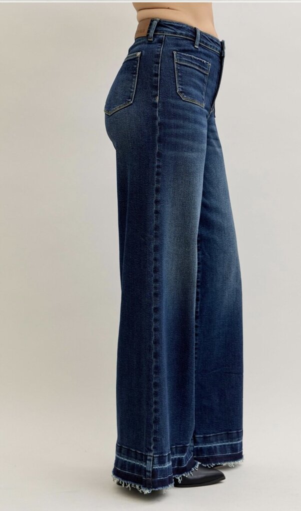 JUDY BLUE High Waist Palazzo Front Patch Pocket Jeans
