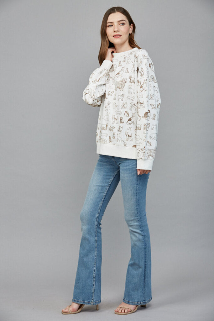 FATE White Long Sleeve Cotton Animal Print Sweatshirt