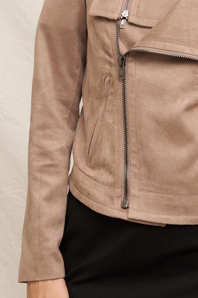 EN CREME Taupe Faux Suede Moto Jacket