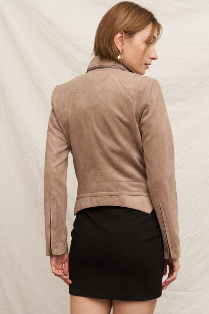 EN CREME Taupe Faux Suede Moto Jacket